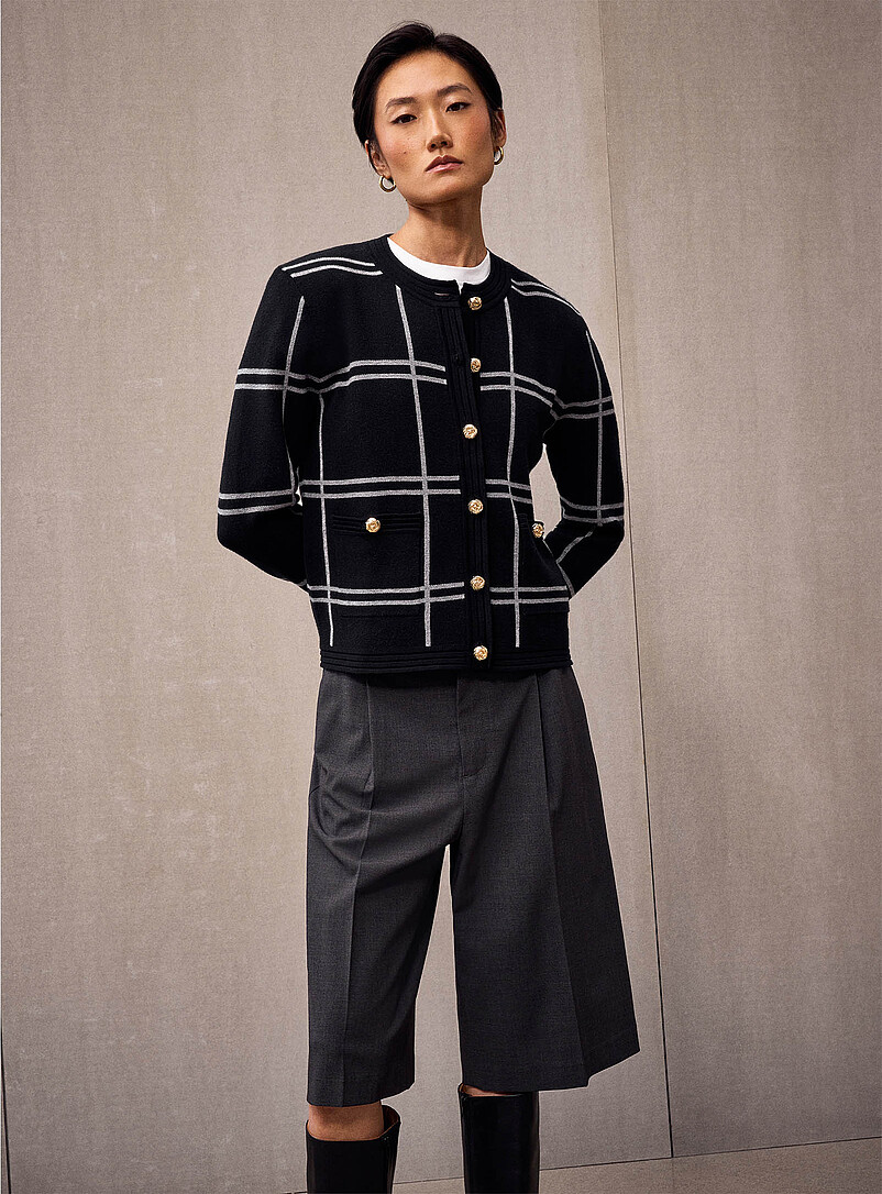 Metallic buttons jacquard cardigan product image (primary)