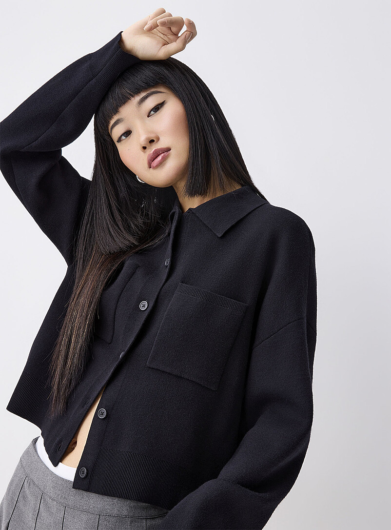 Polo-Collar Boxy Cardigan