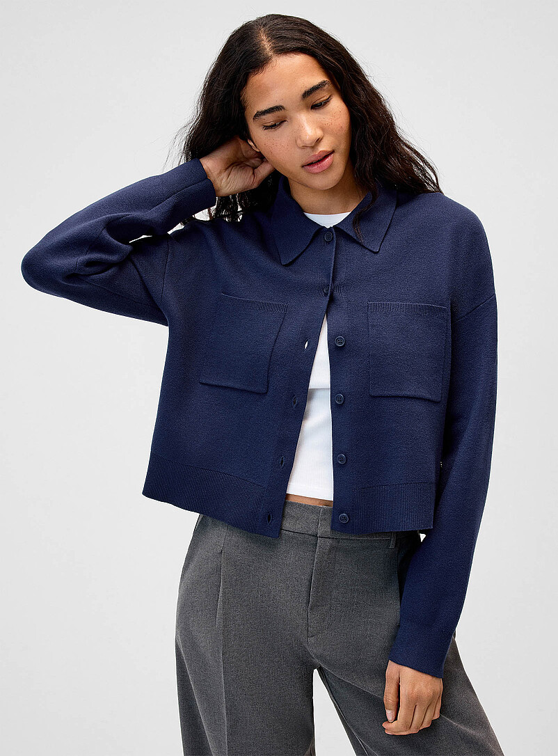 Polo-Collar Boxy Cardigan
