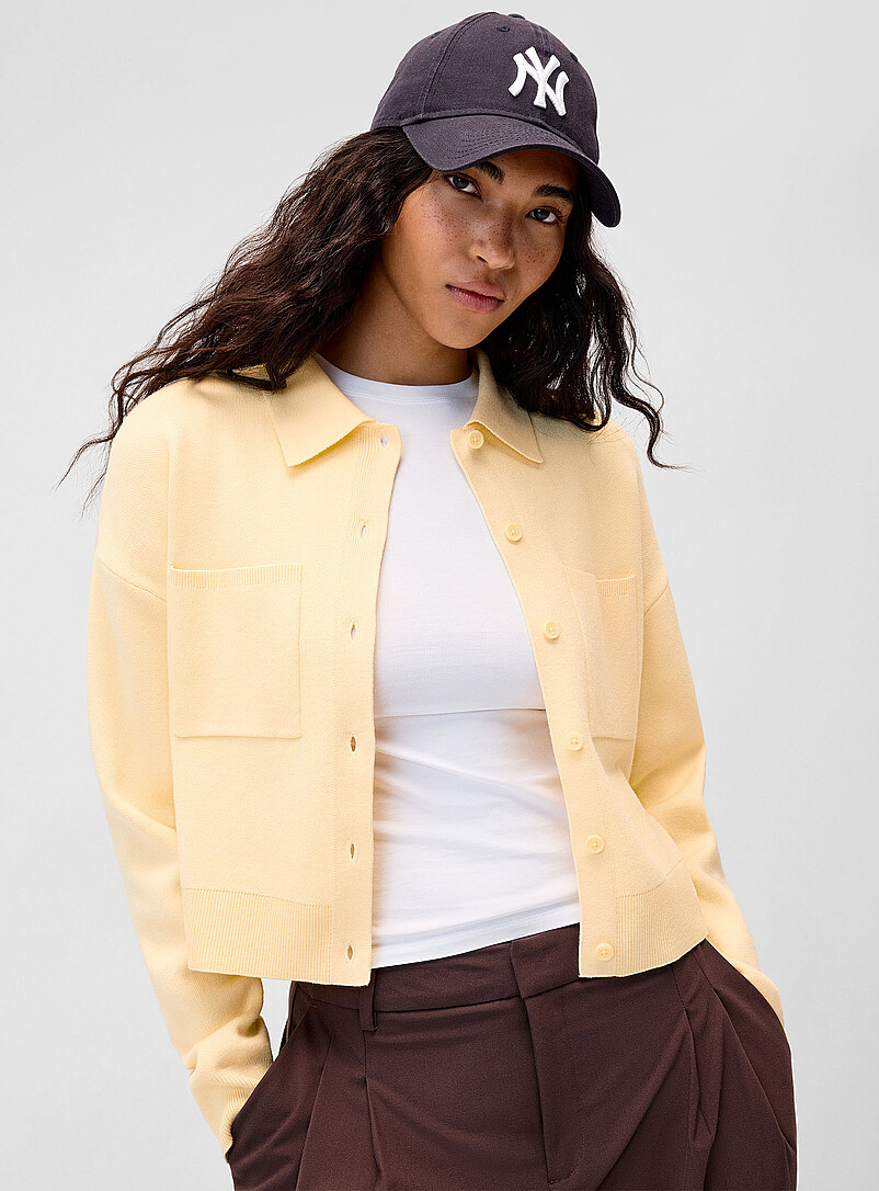 Polo-collar boxy cardigan product image (primary)