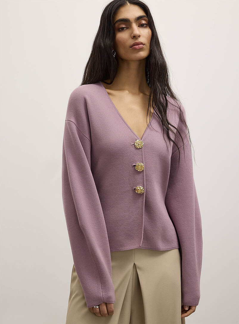 Golden Buttons V-Neck Thick-Knit Cardigan