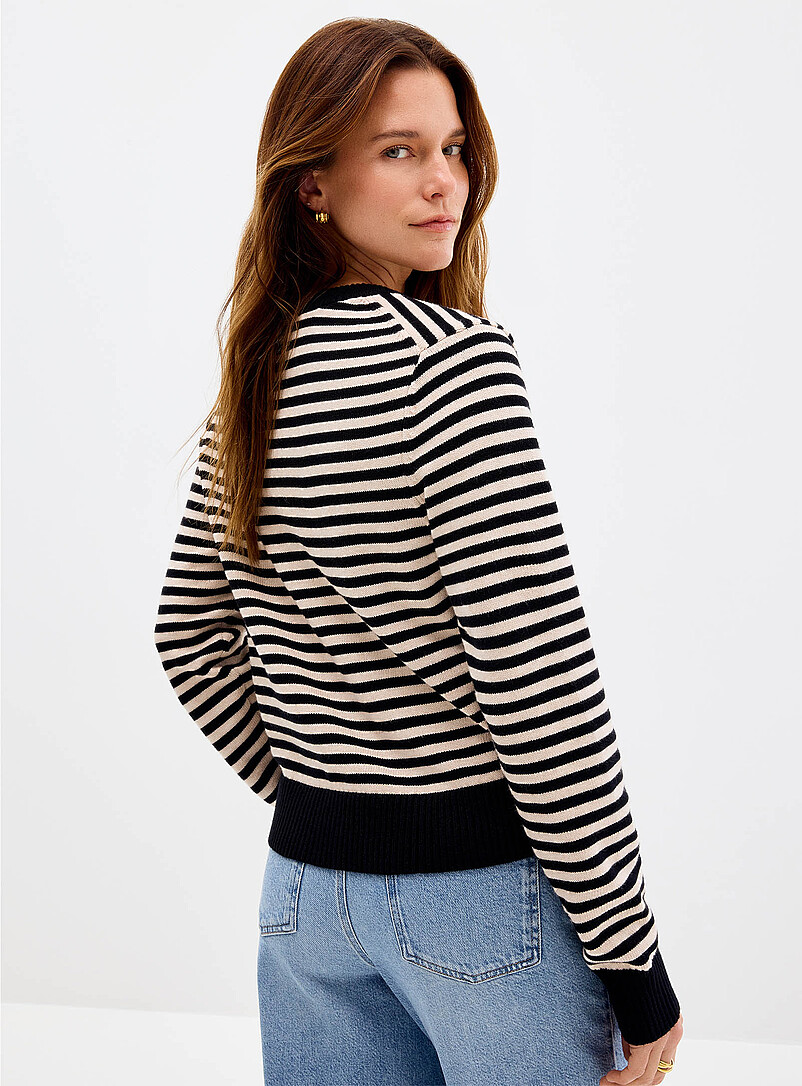 Contrasting trim striped soft knit boxy cardigan product image 2