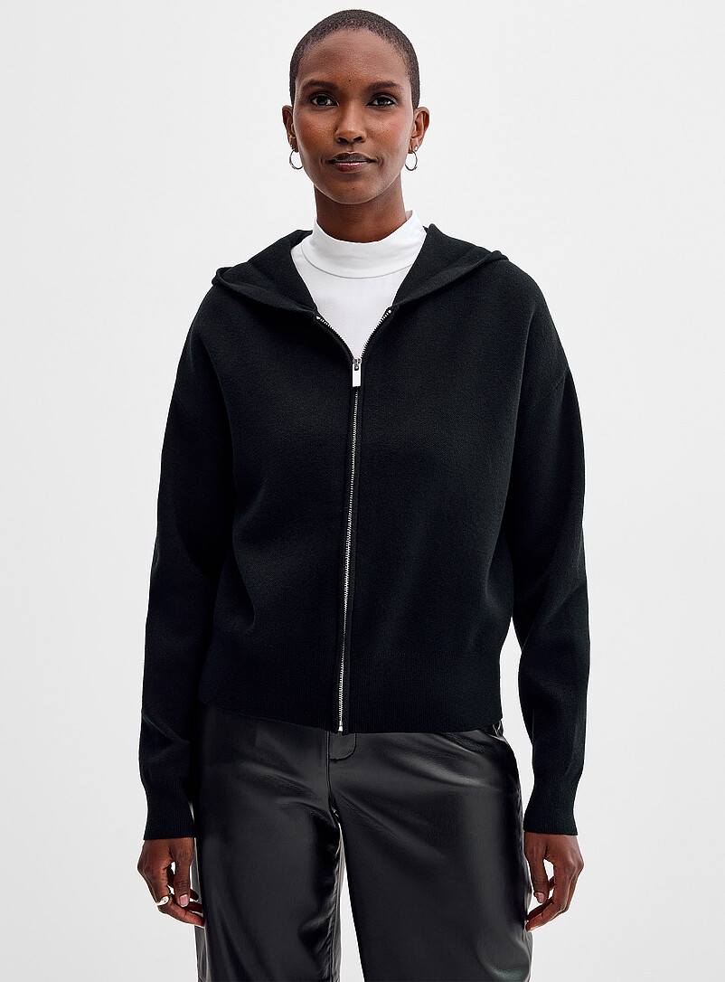 Soft knit zippered hooded cardigan product image (primary)
