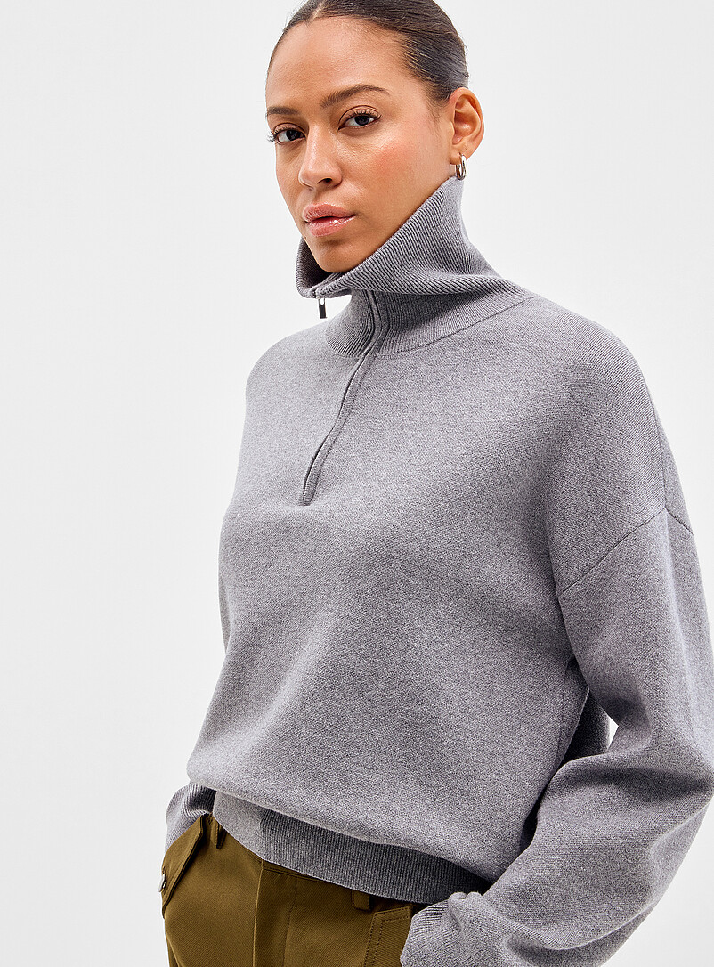 Soft knit trucker-collar sweater product image (primary)