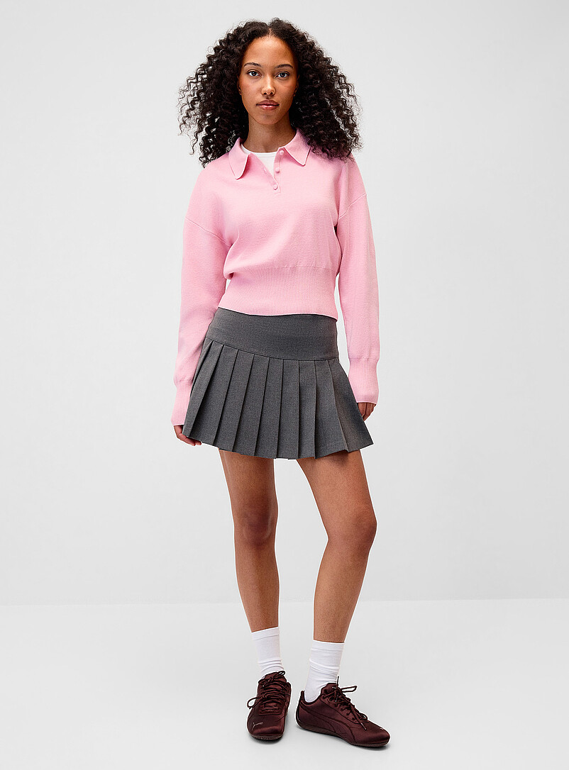 Fitted-Waist Polo Collar Sweater