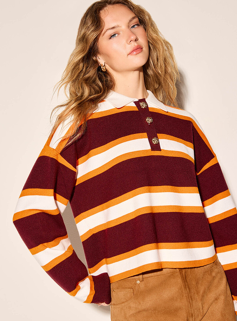 Jewel-button rugby stripes polo shirt product image (primary)