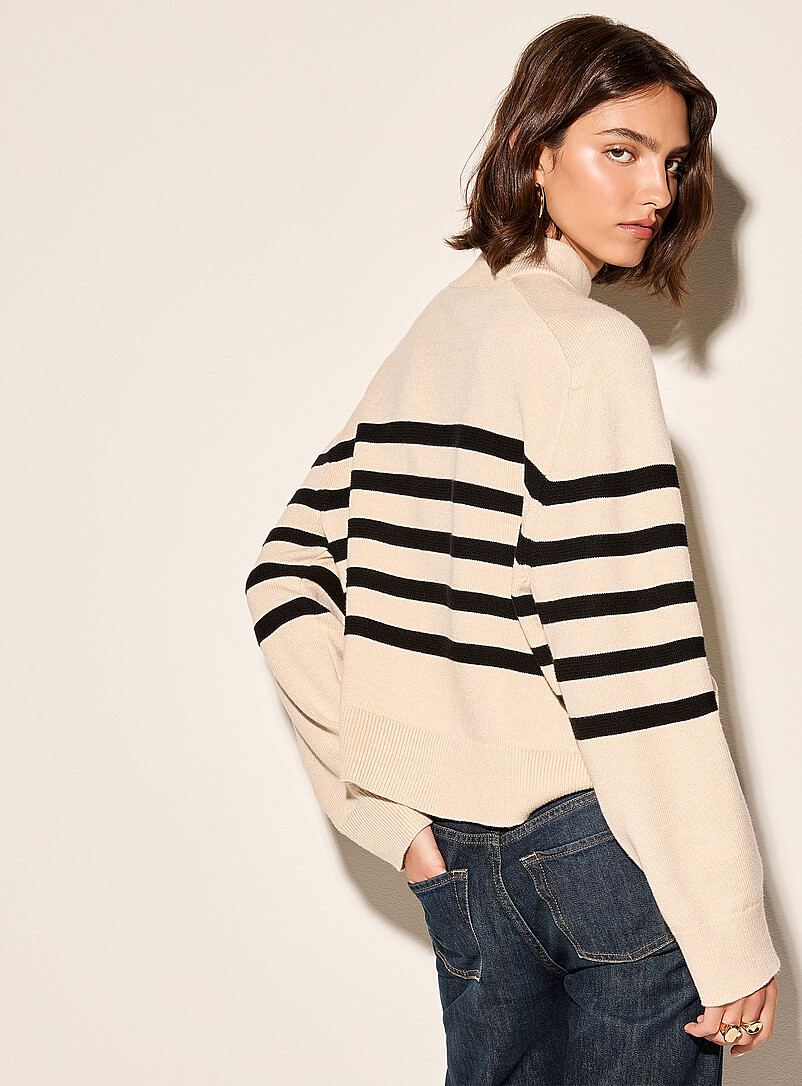 Textured stripes ultra-soft mock-neck sweater product image (primary)