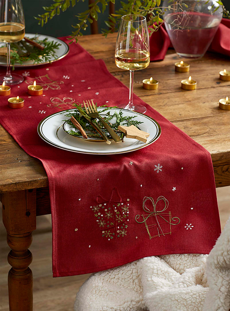 Simons Maison Patterned Red Embroidered gifts table runner See available sizes