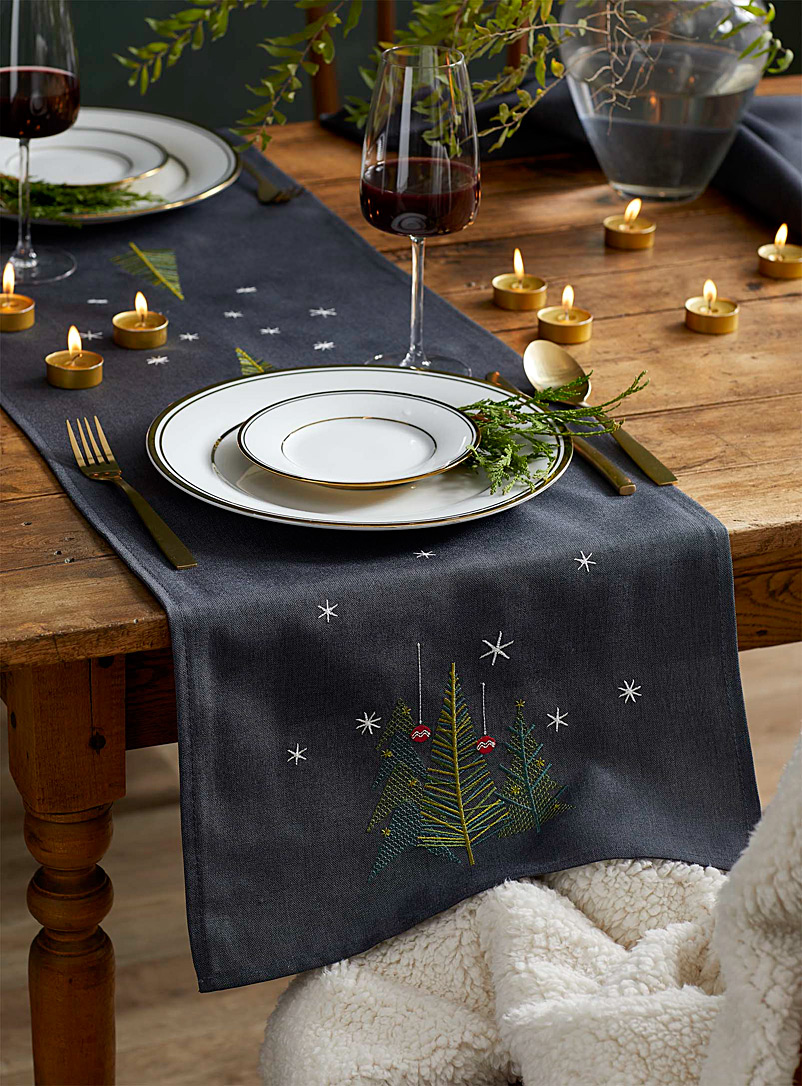 Simons Maison Patterned Grey Embroidered geo Christmas tree table runner 3 sizes available