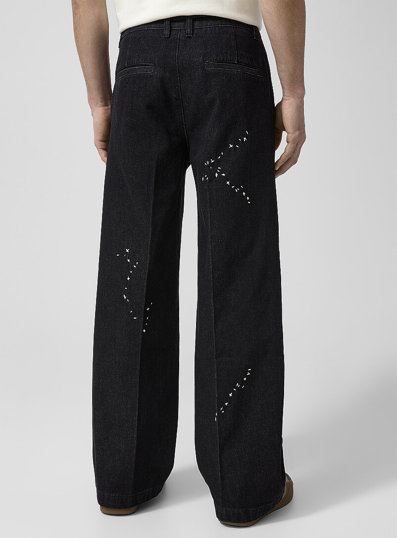 DOMREBEL Black Vertical pleating topstitched jean for men