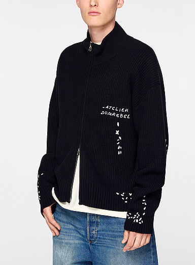 DOMREBEL: Le cardigan zipp&eacute; points de broderie Noir pour homme