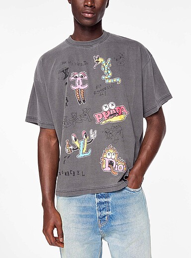 DOMREBEL Charcoal Luxury Sketch faded T-shirt for men