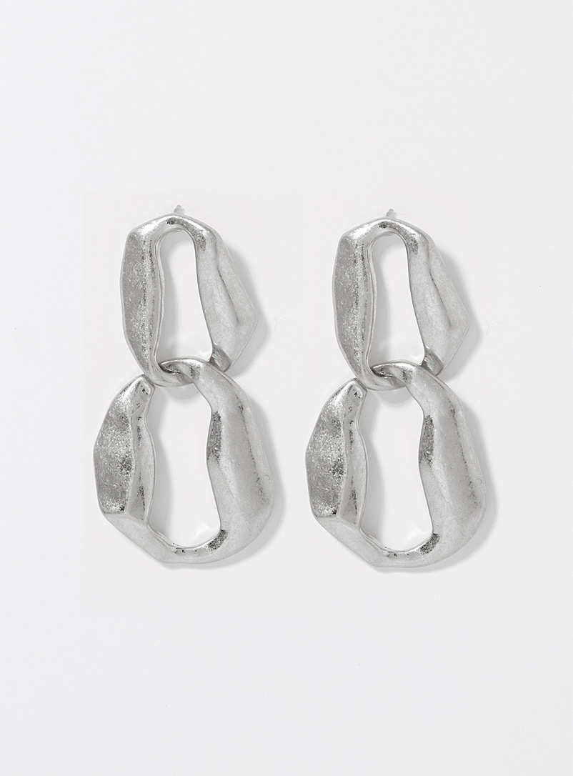 Simons Silver Asymmetric link earrings for women