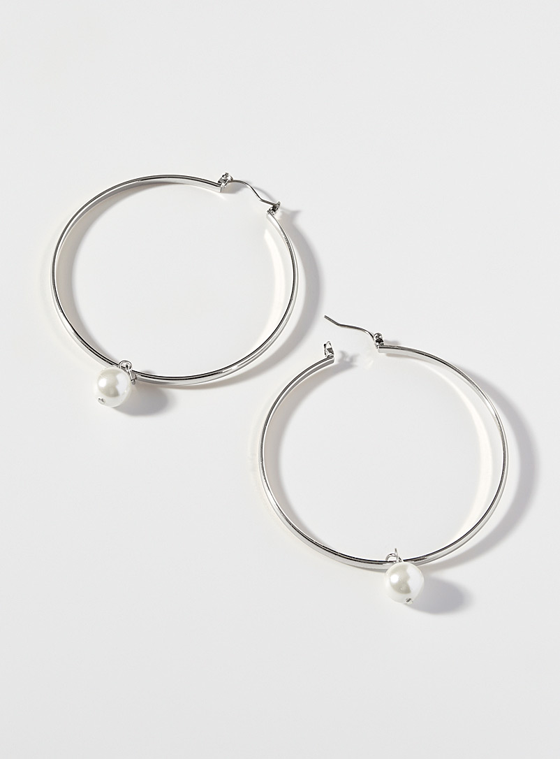 Simons: Les anneaux surdimensionnés perlés Argent pour femme