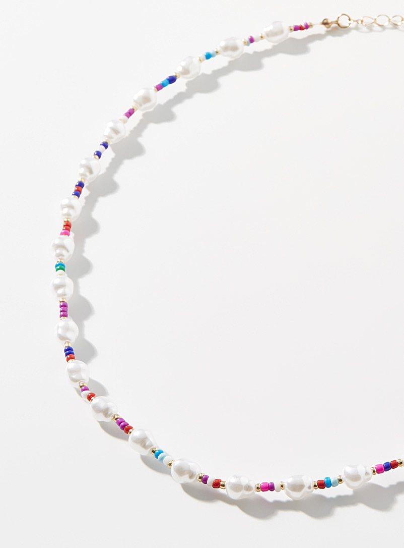 Simons Patterned White Colourful alternating necklace for women