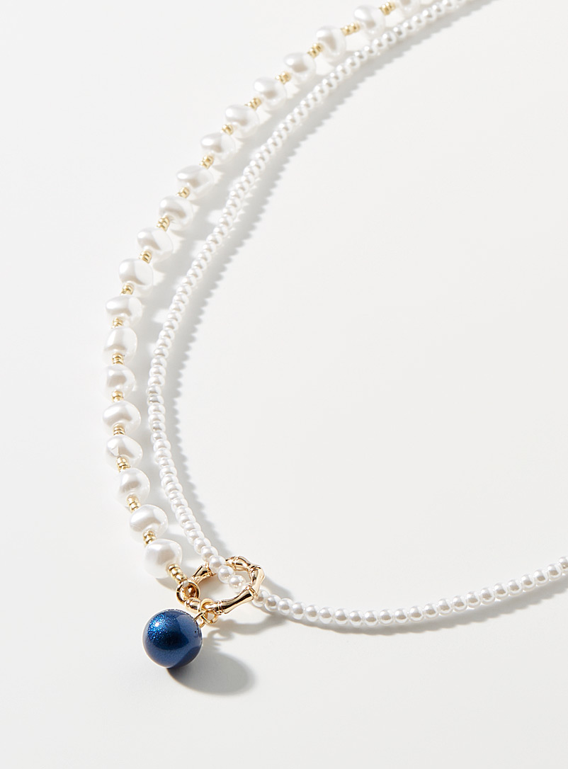 Simons White Sapphire blue bead pearly necklace for women