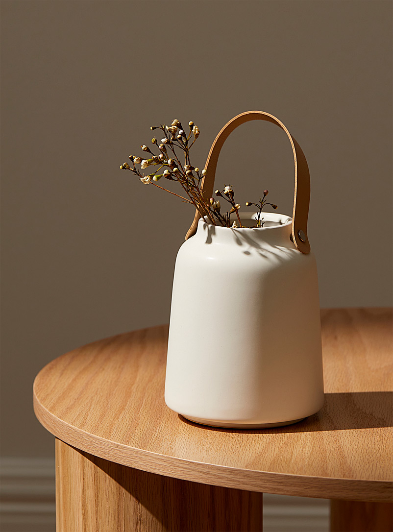 Torre & Tagus White Faux-leather handle medium vase
