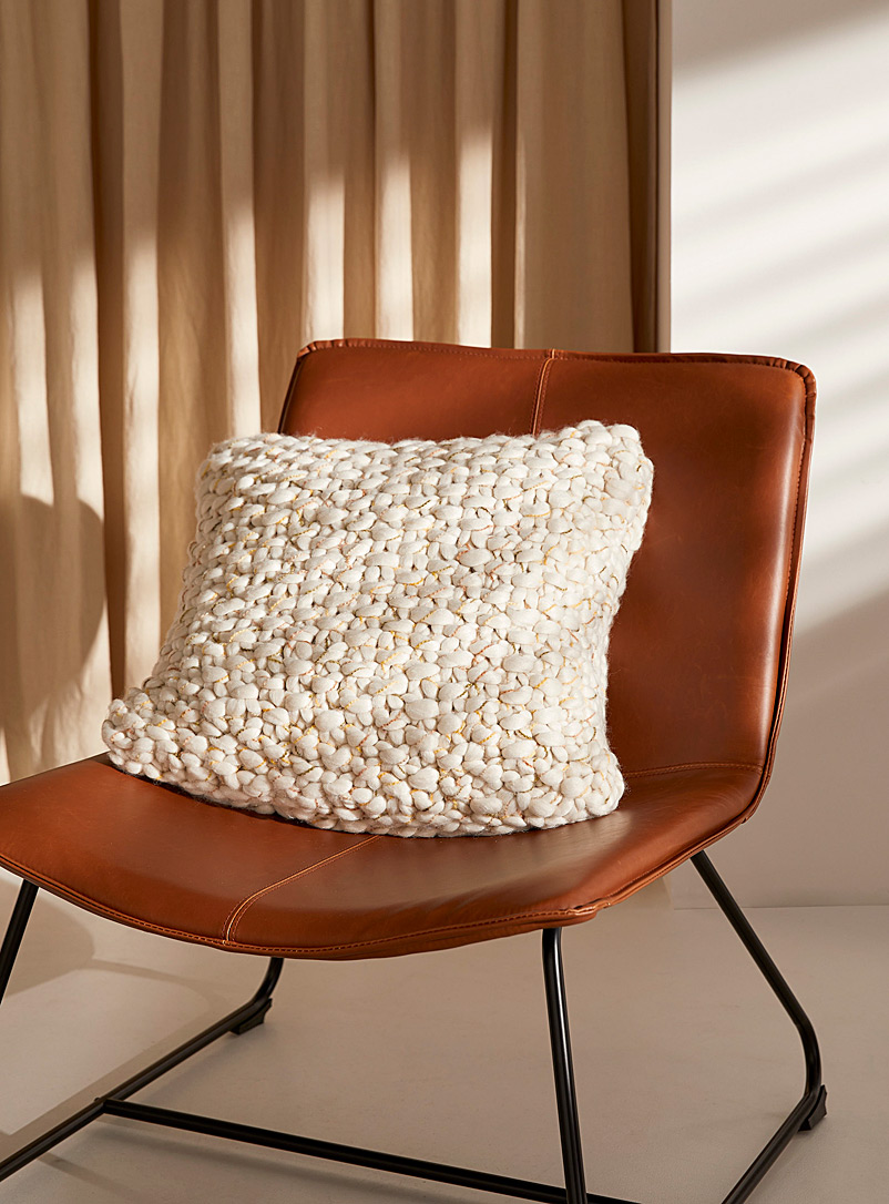 Simons Maison Ivory White Contrasting braided cushion 50 x 50 cm