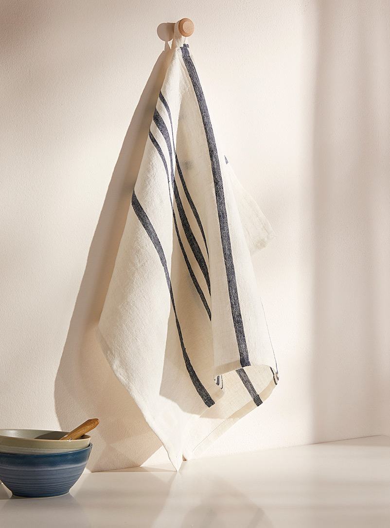 Simons Maison Patterned White Striped pure linen tea towel