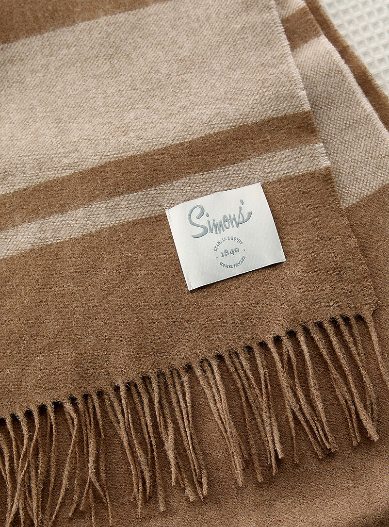 Simons Maison: Le jet&eacute; &agrave; rayures pure laine 130 x 170 cm Taupe