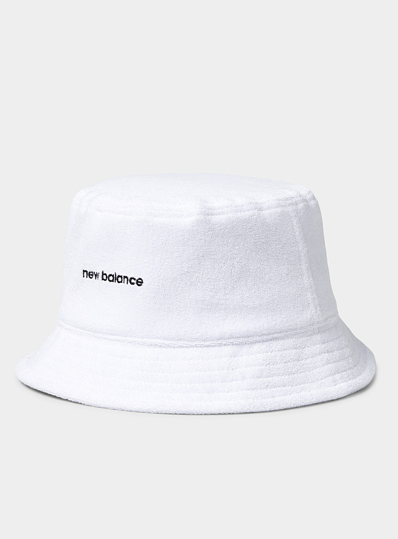 New Balance White Embroidered signature terry bucket hat for women