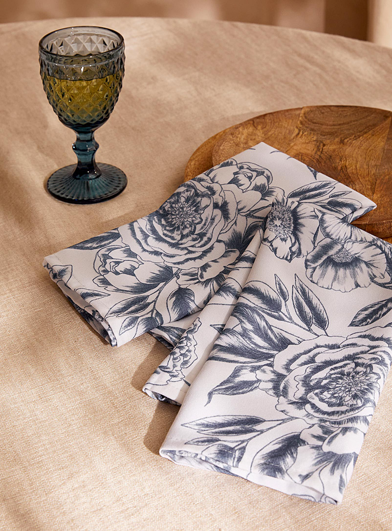 Simons Maison: Les serviettes de table toile de Jouy Ensemble de 2 Blanc à motifs