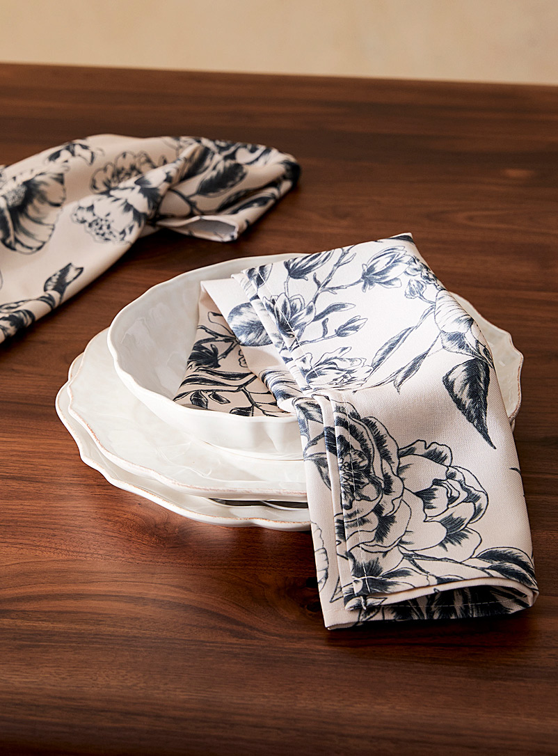 Simons Maison: Les serviettes de table polyester recyclé inspiration toile de Jouy Ensemble de 2 Écru à motifs