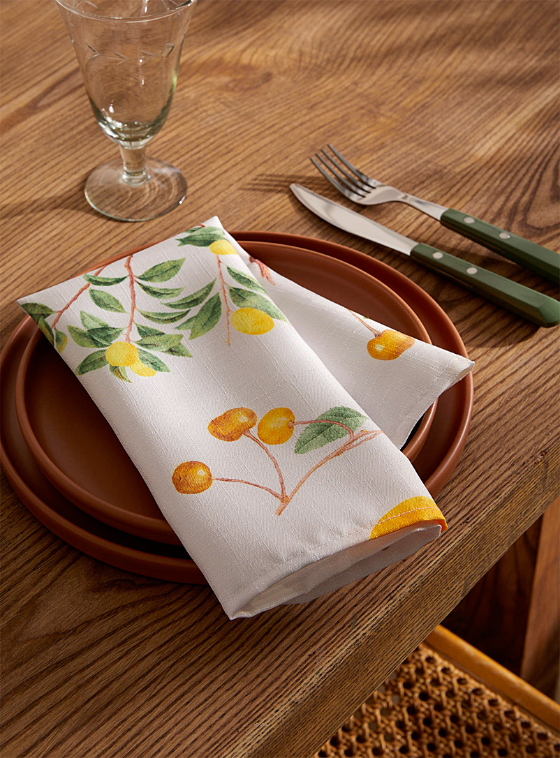 Simons Maison: La serviette de table polyester recyclé citronniers Écru à motifs