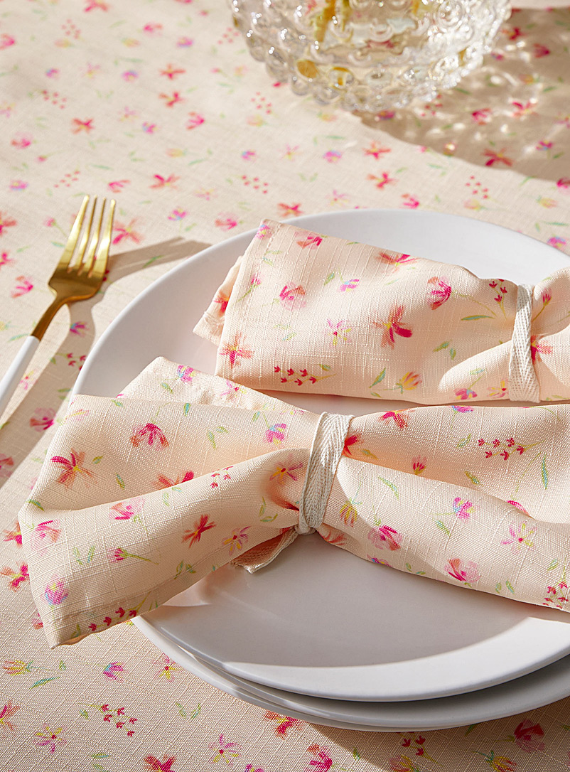 Simons Maison: Les serviettes de table polyester recyclé fleurs roses Ensemble de 2 Rose