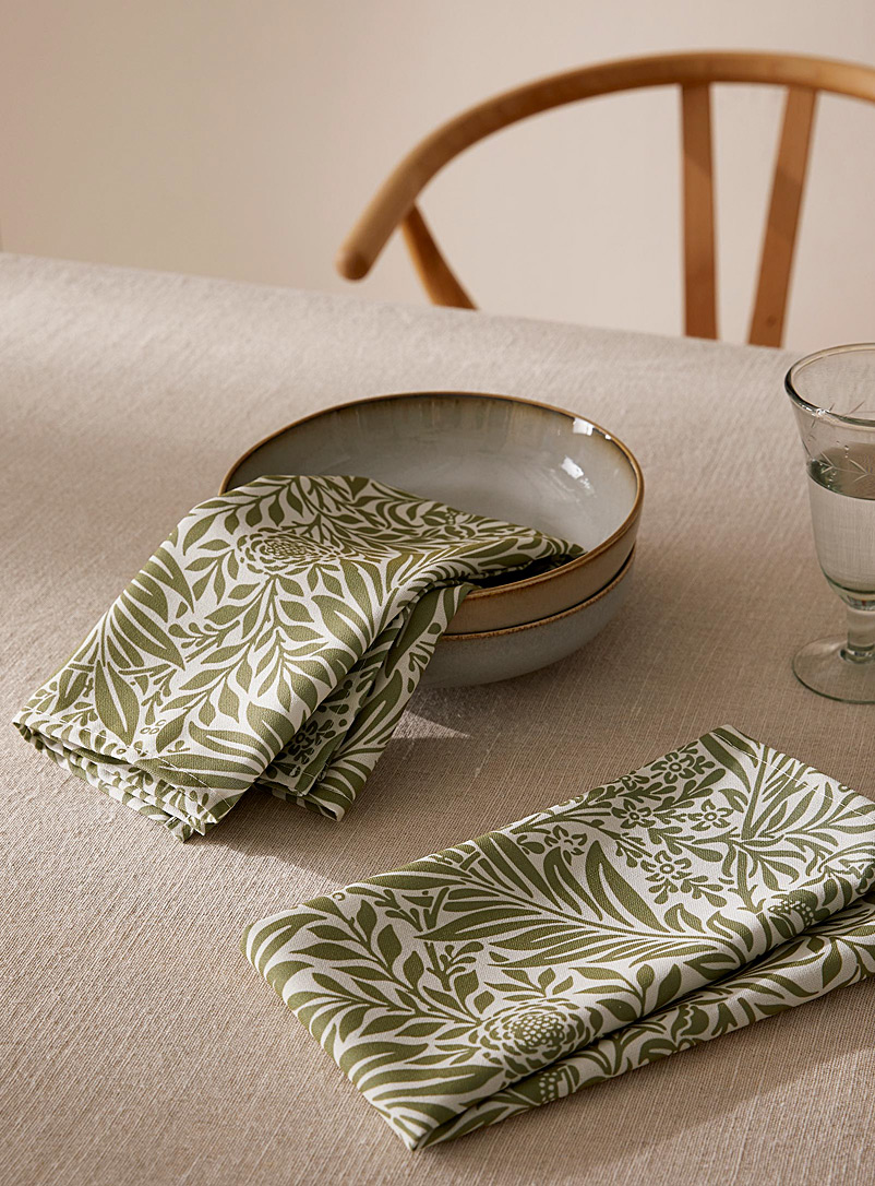 Simons Maison: Les serviettes de table polyester recyclé feuillage luxuriant Ensemble de 2 Écru à motifs