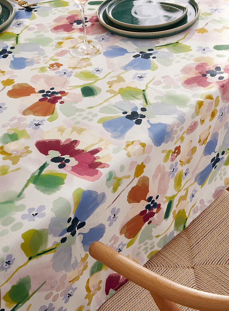 Simons Maison Patterned Ecru Watercolour flowers tablecloth