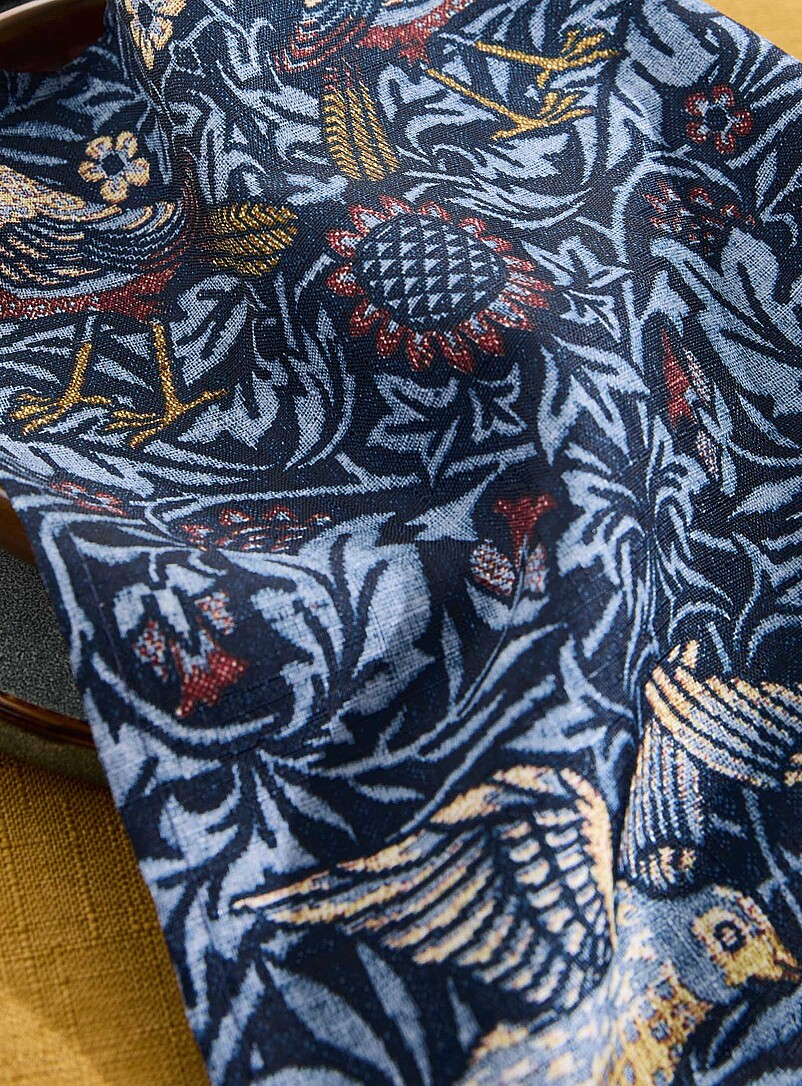 Simons Maison: La serviette de table bleue tapisserie oiseaux Assorti