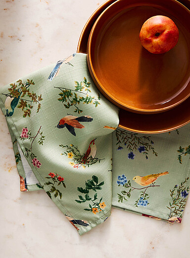 Simons Maison: Les serviettes de table oiseaux du printemps Ensemble de 2 Vert &agrave; motifs