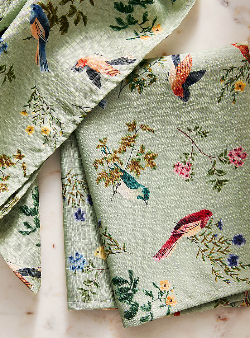 Simons Maison: Les serviettes de table oiseaux du printemps Ensemble de 2 Vert &agrave; motifs