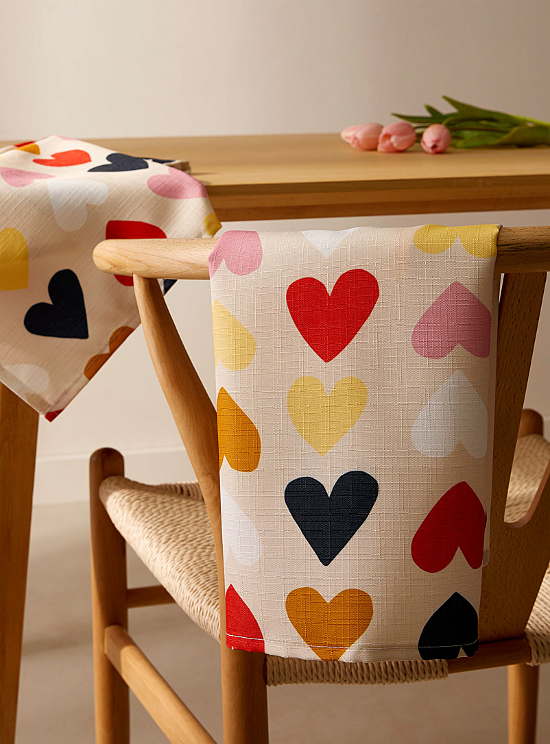 Simons Maison: Les serviettes de table polyester recyclé coeurs colorés Ensemble de 2 Écru à motifs