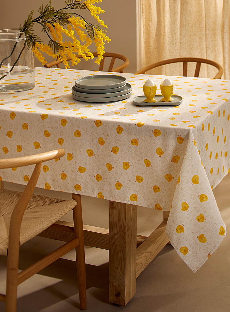 Simons Maison Patterned Ecru Little chicks recycled polyester tablecloth