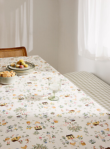 Simons Maison: La nappe journ&eacute;e &agrave; la ferme <b>Collection de P&acirc;ques</b> &Eacute;cru &agrave; motifs