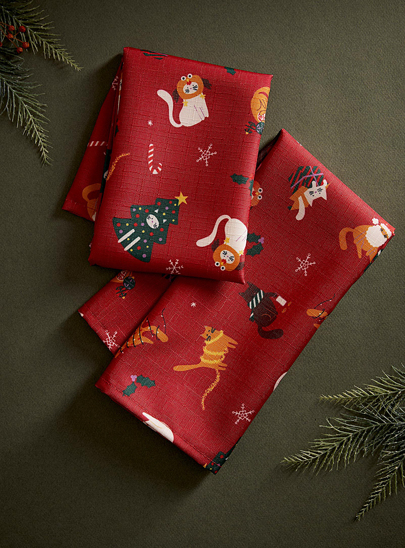 Simons Maison Assorted Festive felines recycled polyester napkins Set of 2