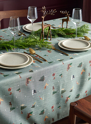 Simons Maison: La nappe chiens festifs <b>Collection de No&euml;l</b> Vert &agrave; motifs