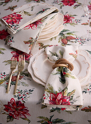 Les serviettes de table scintillantes poinsettia Ensemble de 2 <b>Collection de No&euml;l</b>