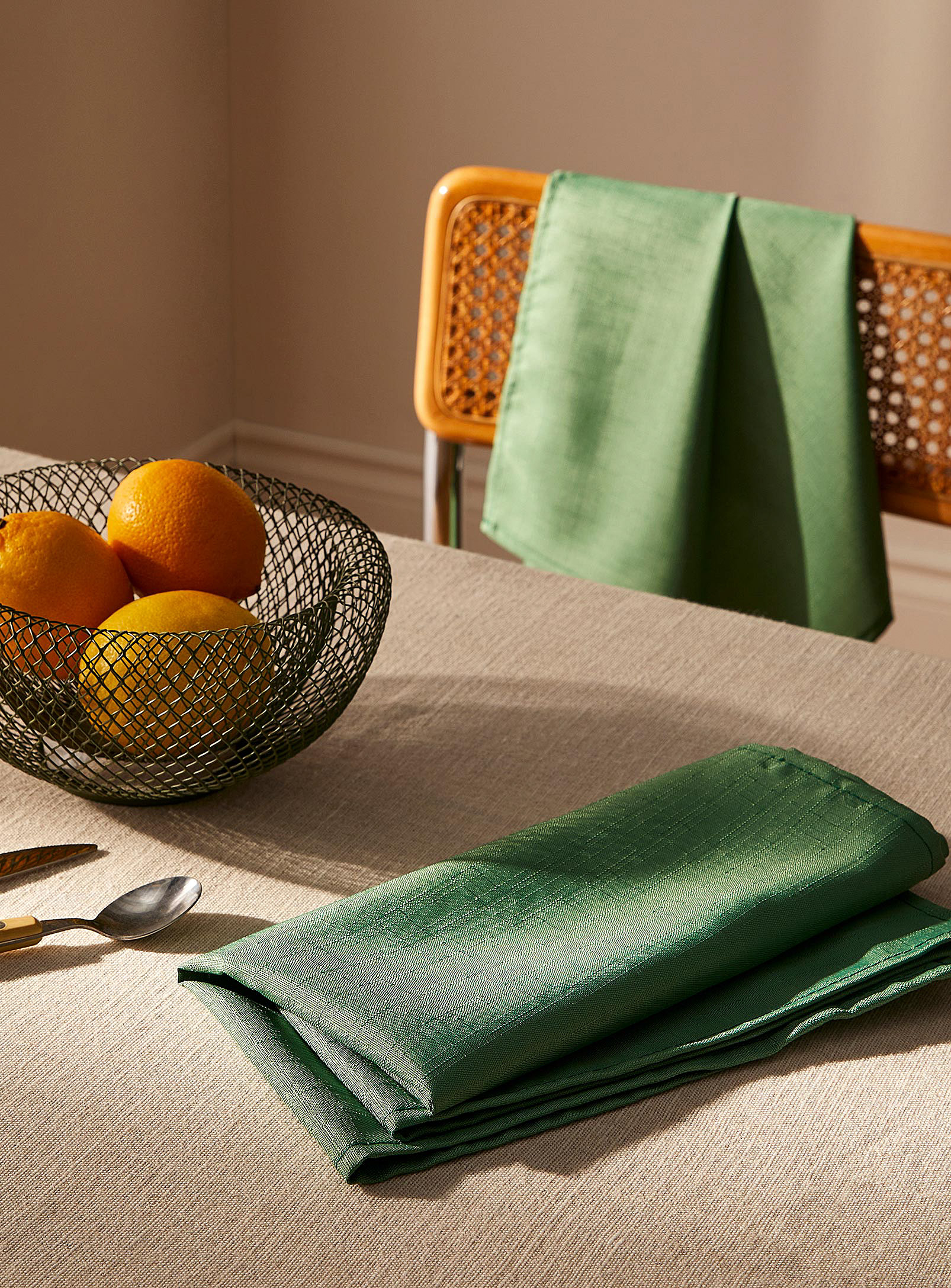 Simons Maison - Les serviettes de table polyester recyclé vert persil Ensemble de 2