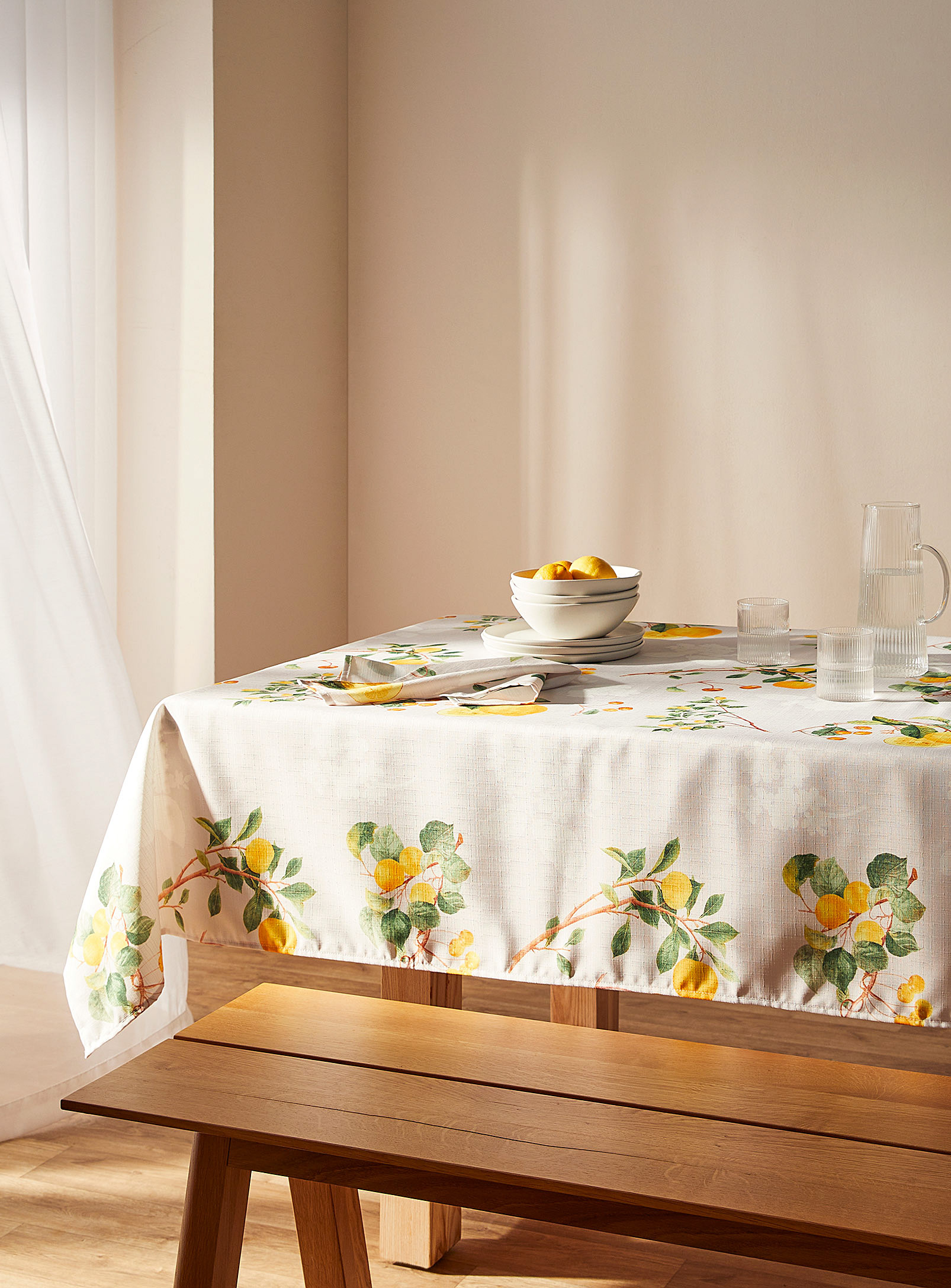 Simons Maison Lemon Trees Recycled Polyester Tablecloth In Patterned Ecru