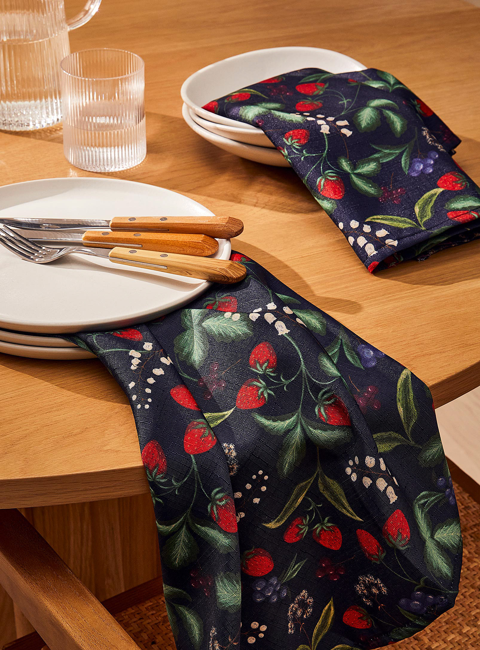 Simons Maison - Les serviettes de table polyester recyclé fraises des champs Ensemble de 2