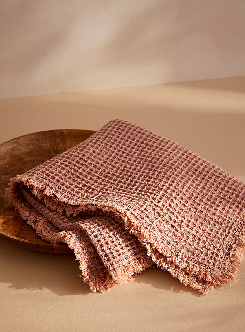 Simons Maison Dusky Pink Salmon-coloured waffled oversized tea towel