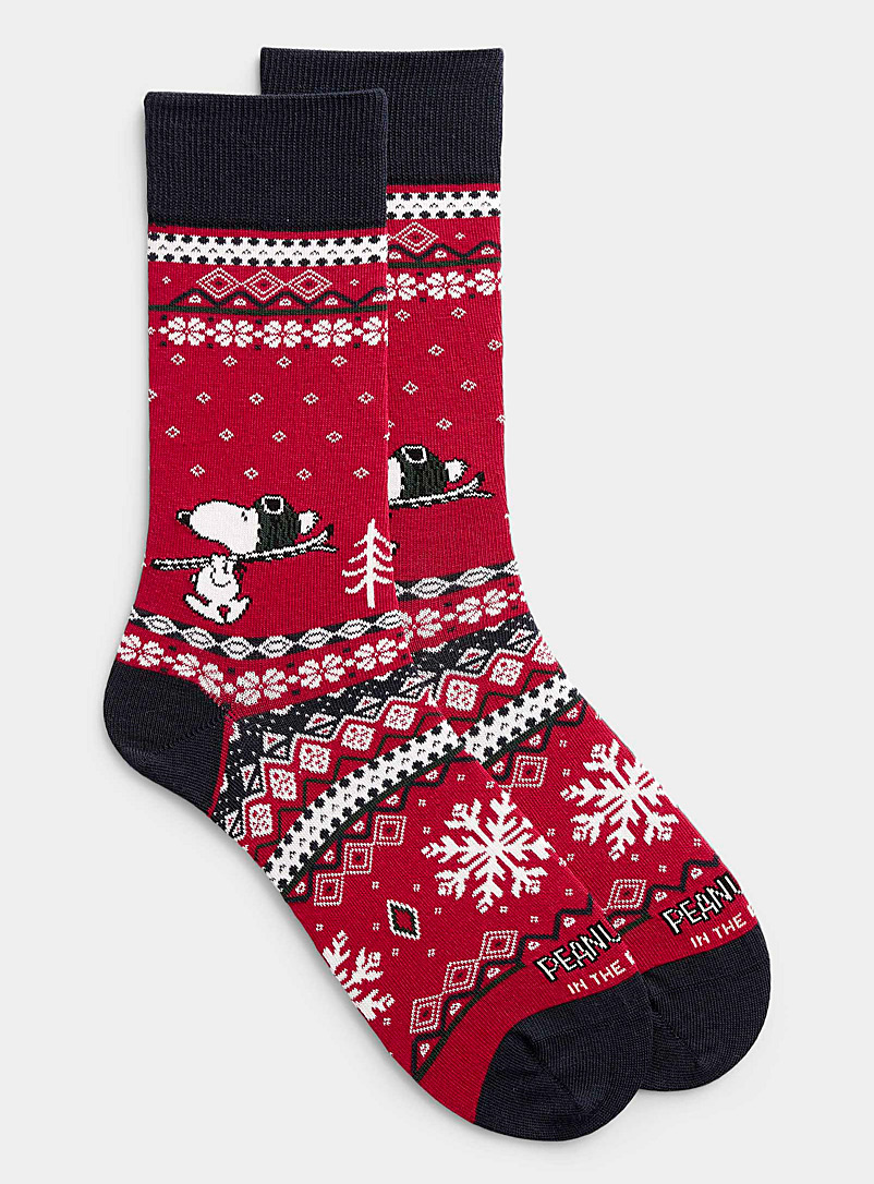 Inthebox Patterned Red Snoopy Fair Isle sock for men
