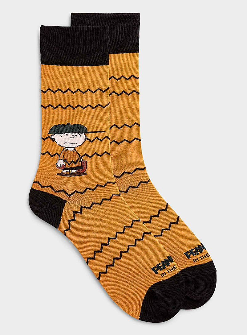 Inthebox Patterned Yellow Charlie Brown sock for men