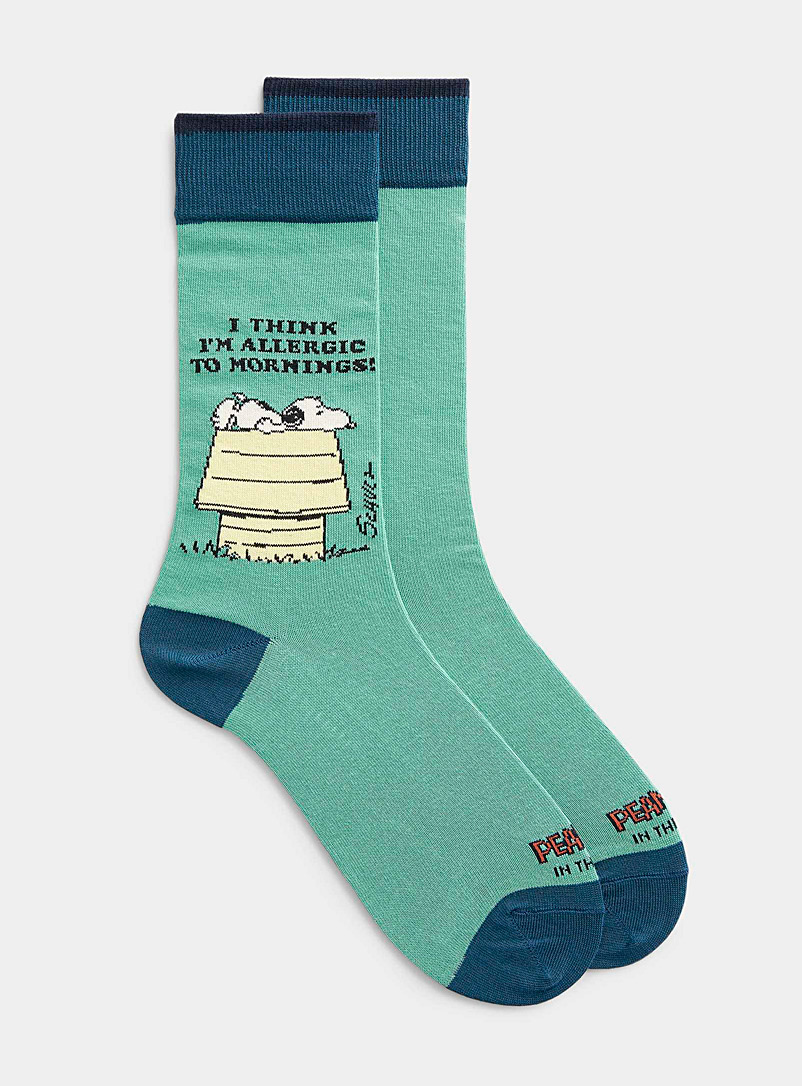 Inthebox: La chaussette Snoopy endormi Vert à motifs pour homme
