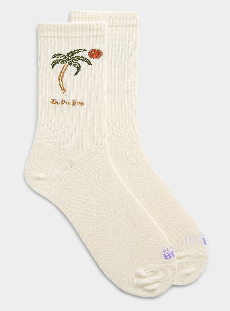 Inthebox White Palm tree ribbed sock for men