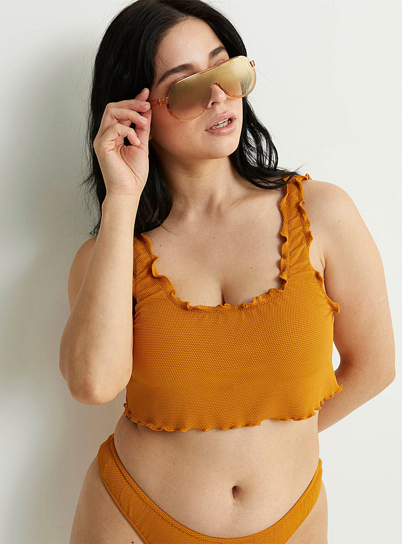 Simons Honey Scalloped smocked tank bralette bikini top for women