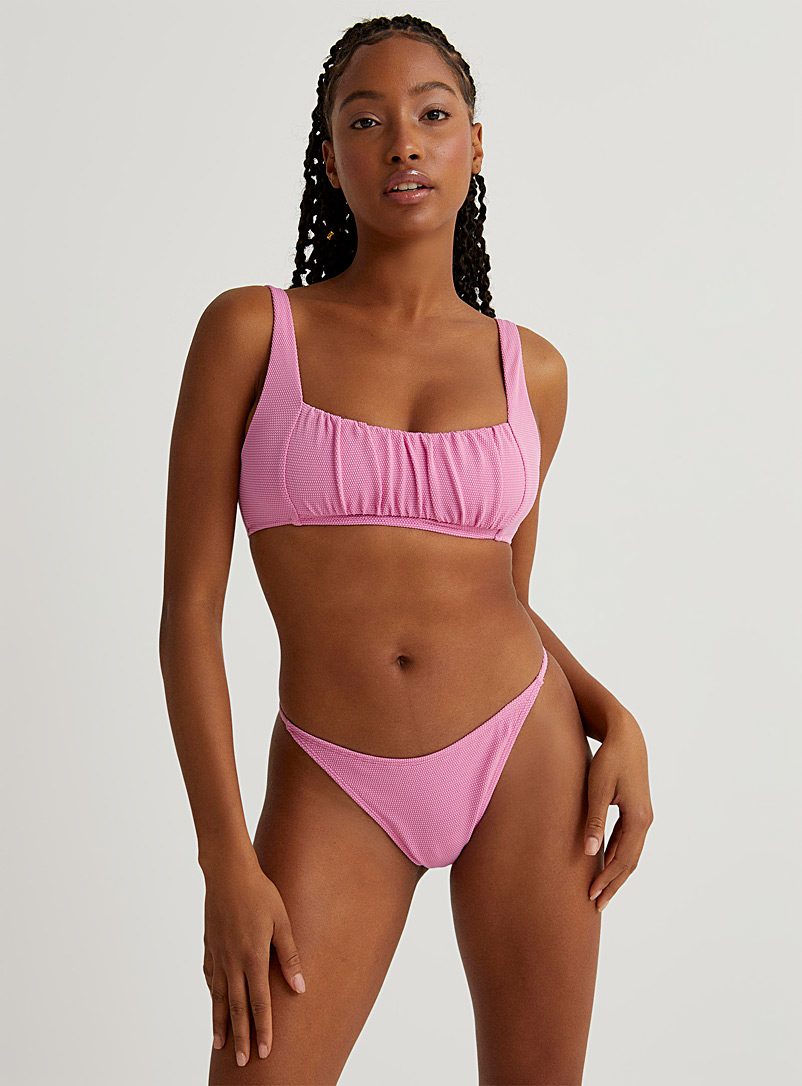 Simons Pink Thin-strap smocked bikini bottom for women